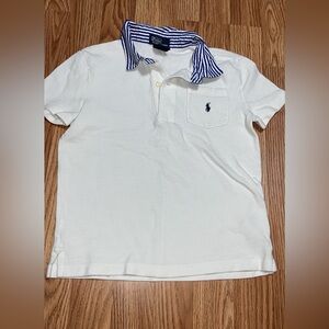 Polo by Ralph Lauren Men's Cream Polo Shirt with Blue Striped Collar